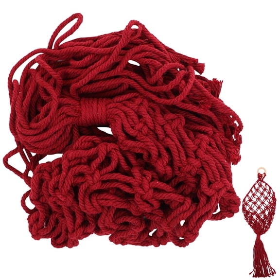 IBASETOY Dark Red Macrame Fruit Basket Woven Wall Hanging Cotton Rope Storage for Fresh Vegetables