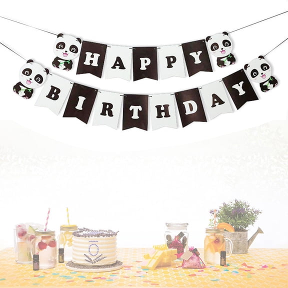 IBASETOY Panda Banner Linen Pull Flag Multi Color Animal Design Gar for Party Decoration