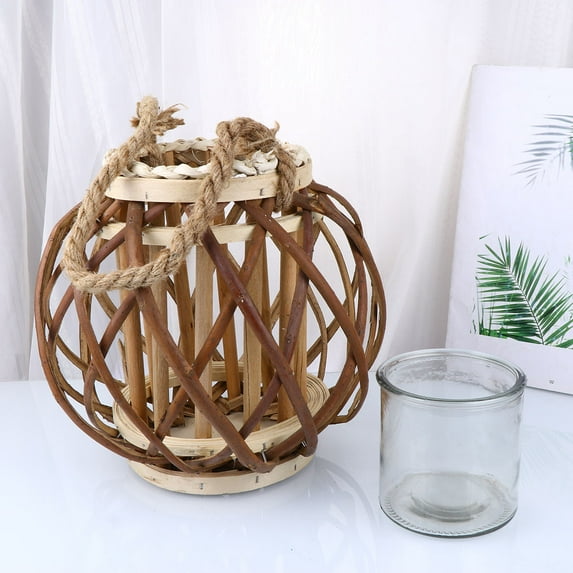 IBASETOY Hemp Rope and Wicker Candle Holder for Home Decoration in Assorted Colors Perfect for Wedding Party or Banquet 1pc Large Size