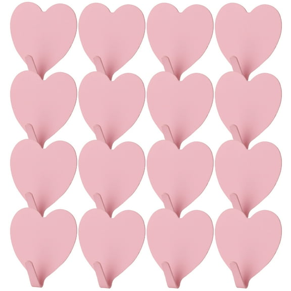 IBASETOY Household Resin Wall Hook 16Pcs Pink Heart Shaped Hangers for Home Decoration