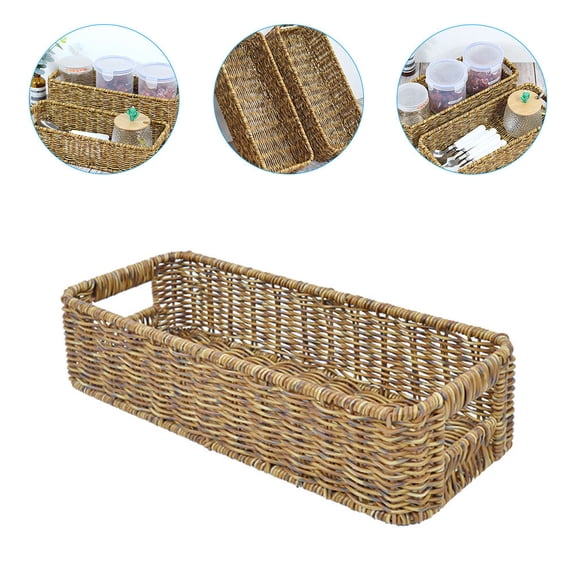 IBASETOY Imitation Rattan Style Plastic Storage Basket Light Yellow for Home Table Organization