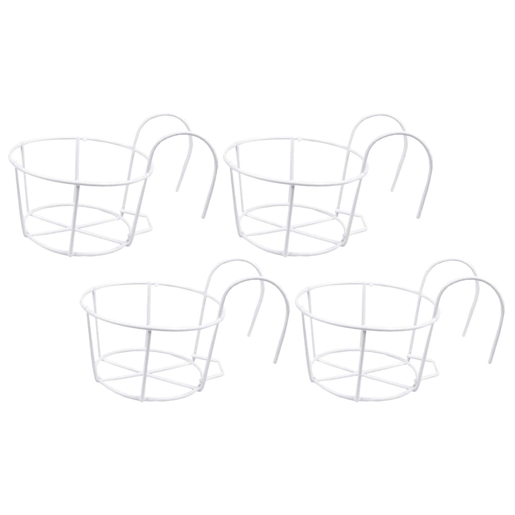 IBASETOY 4Pcs White Hanging Planter Basket Iron Wire Holder for Balcony Railing Outdoor Use