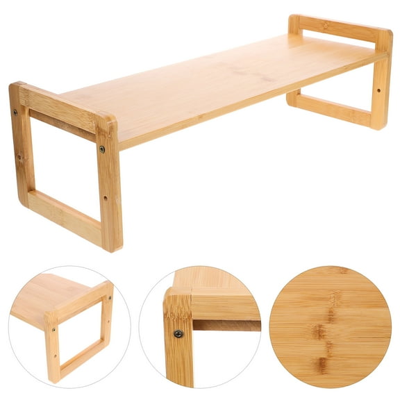IBASETOY Khaki Bamboo Monitor Riser Stand Multifunctional Desk Organizer for Computer Screen with Sturdy Durable Design