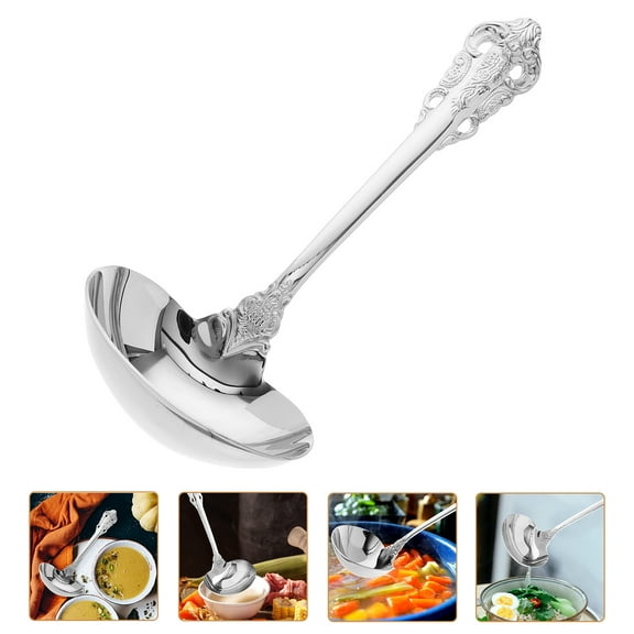 IBASETOY Large Soup Server Silver Metal Cooking Spoon for Special Occasions 1Pcs