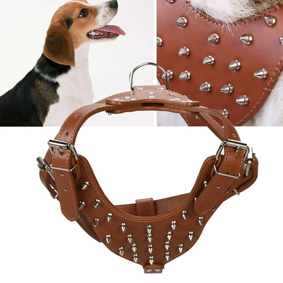 IBASETOY Leather Dog Harness Studded Design Harness Chest 65-85cm Neck 42-65cm Brown