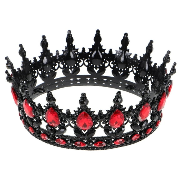 IBASETOY Baroque Alloy Rhinestone Hair Jewelry Crown with Black and Red Vintage Design for Weddings