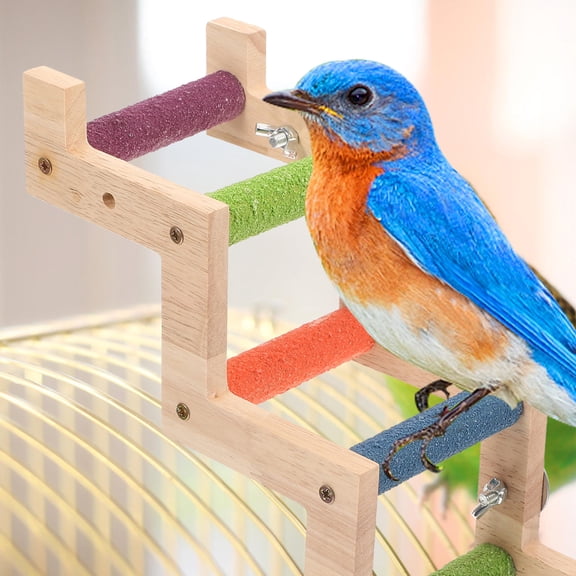 IBASETOY Parrot Wooden Ladder Cage Accessory for Small Birds to Climb and Chew Safely