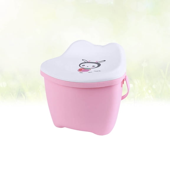 IBASETOY Pink Plastic Storage Stool with Handle Multipurpose Storage Box and Seat