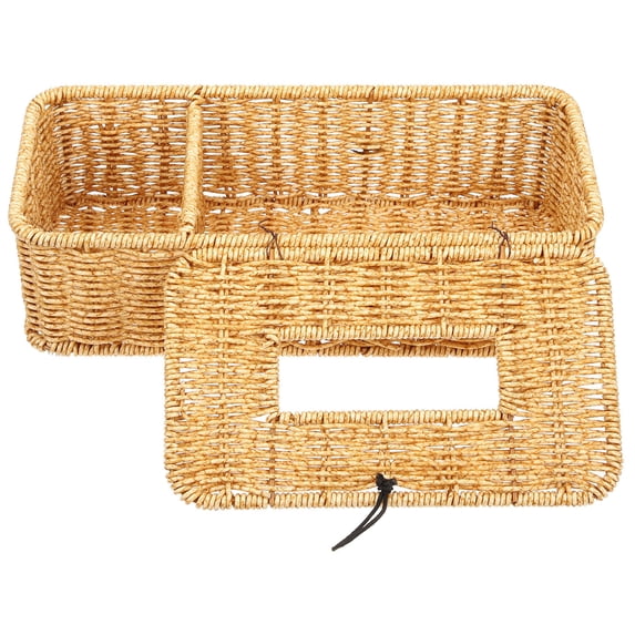 IBASETOY Imitation Rattan Tissue Box Holder Khaki Color Multifunctional Napkin Dispenser for Home and Office