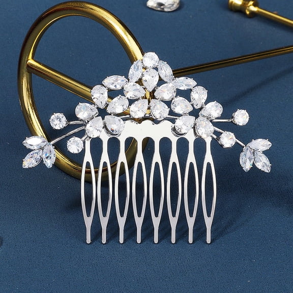 IBASETOY Plated Silver Bride Hair Comb Rhinestone Bridal Headpiece Wedding Hair Accessories for Elegant Decor