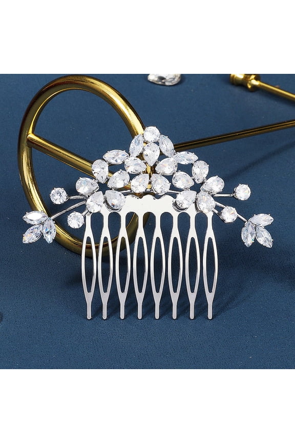 Plated Silver Rhinestone Bride Hair Comb Wedding Accessories Bridal Headpiece Lightweight and Chic