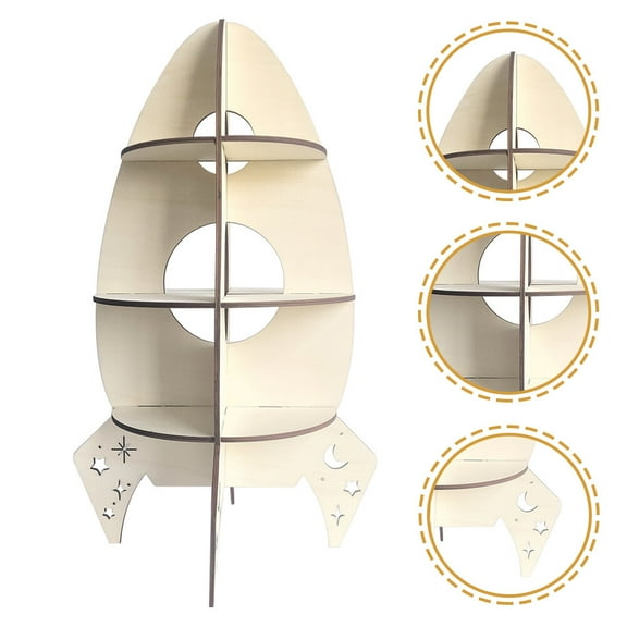 IBASETOY Wooden Rocket Ship Shelf Decoration For Office Use 1Pack