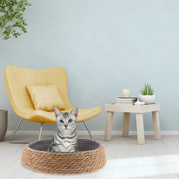 IBASETOY Assorted Color Woven Round Cat Bed Handmade from Grass and Wicker Ideal for Cool Pet Rest