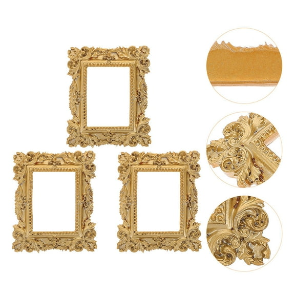 IBASETOY Small Gold Frame Ornaments 3pcs Mini Photo Resin Ornament Frames For Diy Decor Vintage Picture Frames For Home
