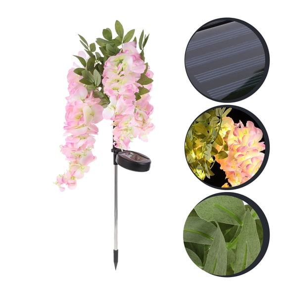 IBASETOY Solar Garden Lights with Simulated Wisteria Shape for Home Use Pink Wide Range of Uses Copper Silk Cloth Rubber