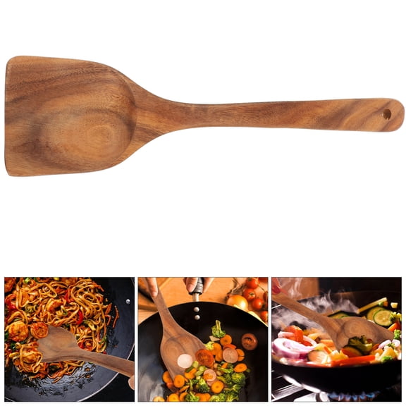 IBASETOY Solid Wood Spatula Brown Kitchen Utensil Non Stick Cooking Tool for Canteen Use 1Pcs
