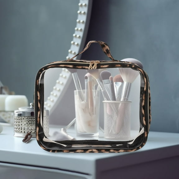 IBASETOY Splashproof Travel Makeup Case Leopard PU and Fabric Women Toiletries Storage 1Pcs