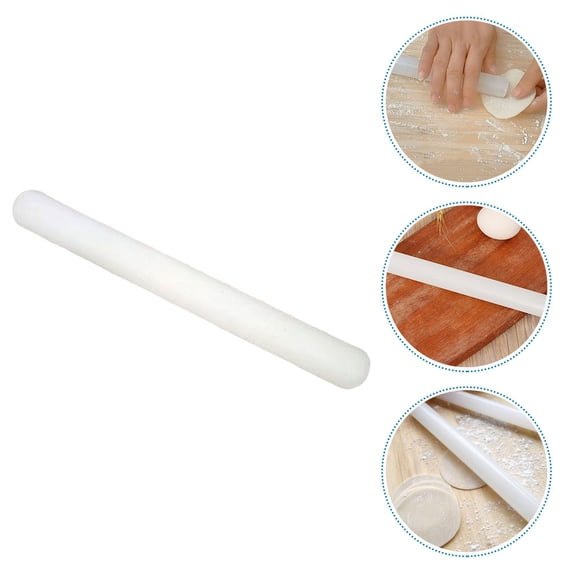 IBASETOY White Plastic Rolling Pin for Baking Smooth Dough Pizza Pasta and Cookies with Ergonomic Handle