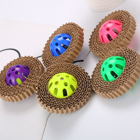 IBASETOY  Durable Plastic and Corrugated Paper Cat Scratching Board with Bell 5Pcs