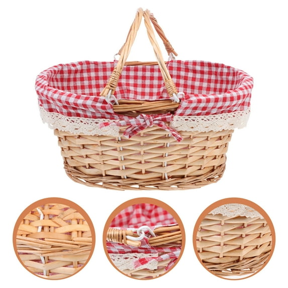 IBASETOY Storage Basket Red Plaid Woven Storage Holder Table Decoration 1Set