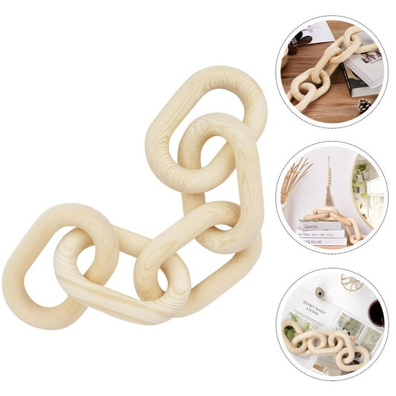 IBASETOY Rustic Beige Wood Chain Link Decor for Wall Art Craft Home Decorative Hanging Ornament 7.5 Inches