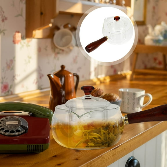 IBASETOY Glass Tea Steamer Pot with Wooden Handle Transparent Teapot for Home Use