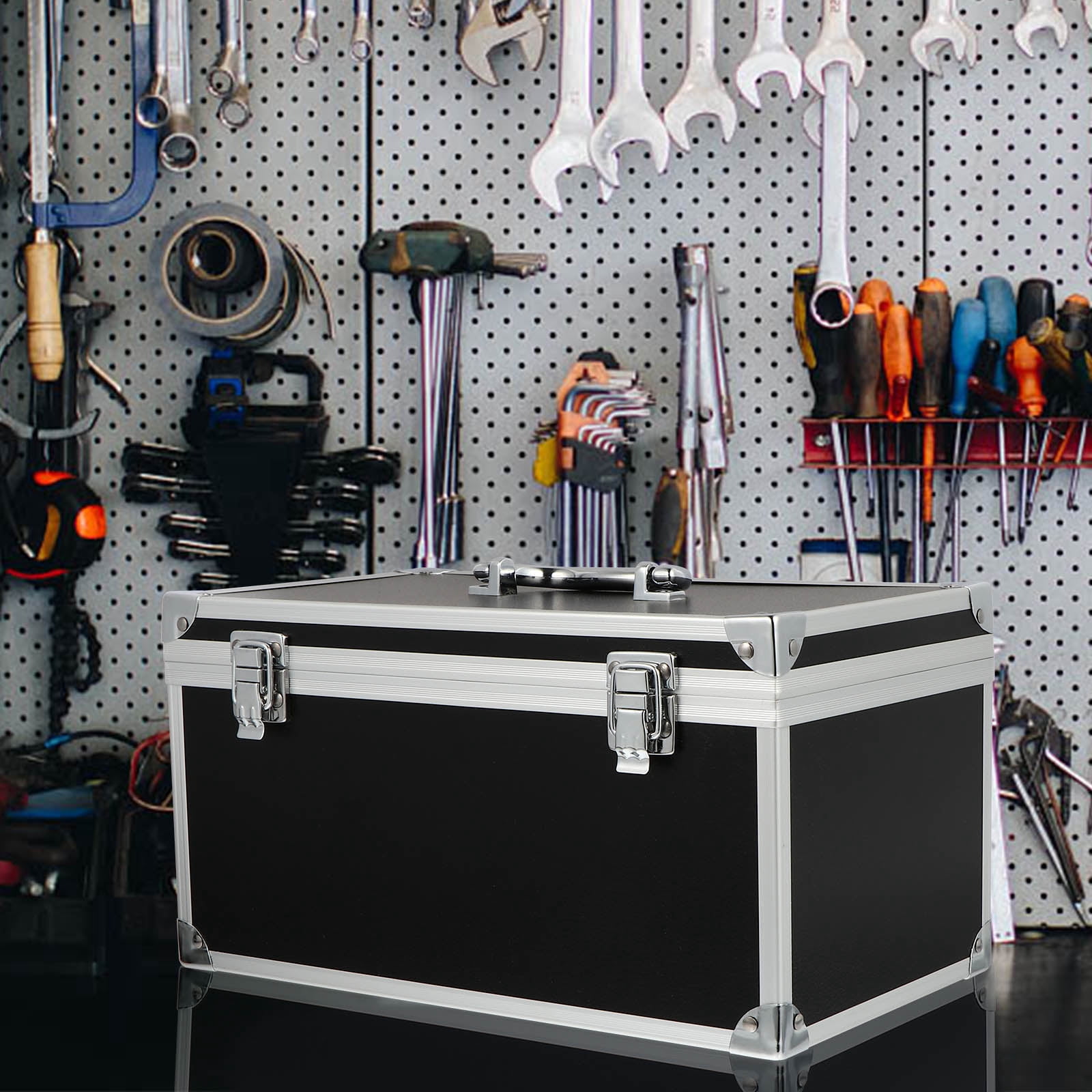 IBASETOY Portable Aluminum Tool Box Black with Foam Protection and