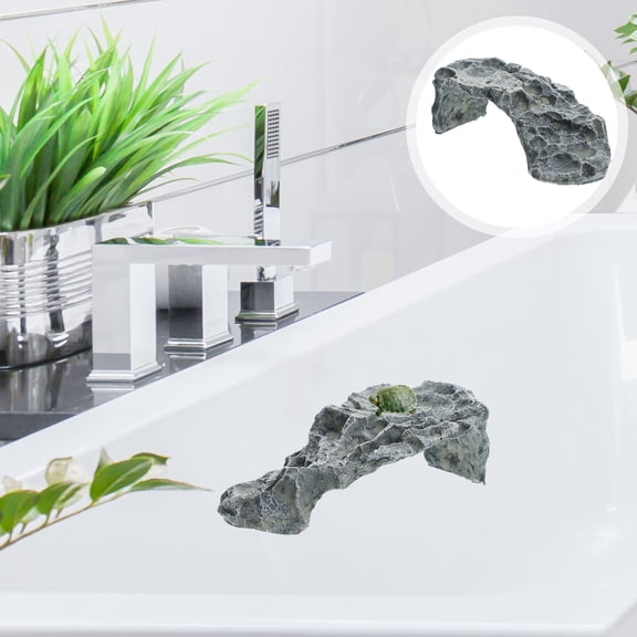 IBASETOY Durable Grey Resin Turtle Hideout and Basking Platform for Reptile Tank Decoration
