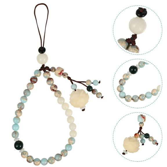 IBASETOY 1Pc Handmade Beaded Phone Bracelet Strap Stone Beads Wristlet for Phone and Keychain