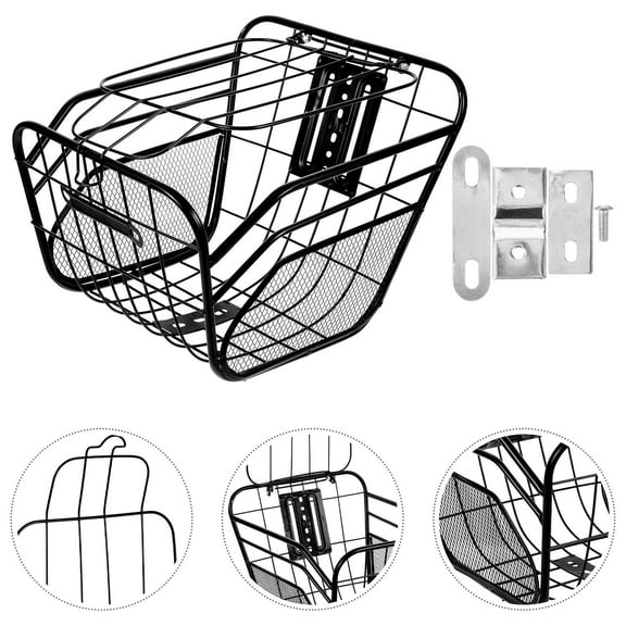 IBASETOY Sturdy Black Metal Bike Handlebar Basket Convenient Front Basket for Home Use and Scooter Accessories