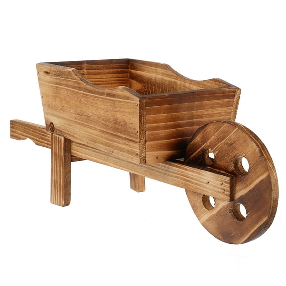 IBASETOY Wheelbarrow Planter Wooden Outdoor Wagon Planter Light Brown Household Decoration 1Set