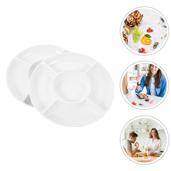 IBASETOY White FiveCompartment Platter for Home Breakfast Lunch Snacks Easy to Clean 2Pcs