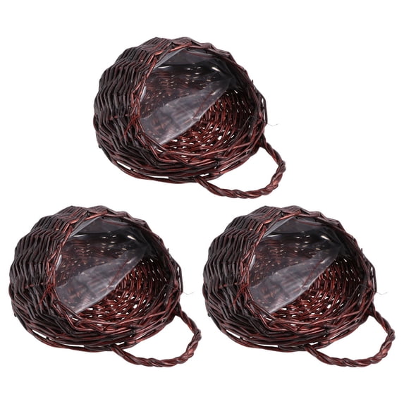 IBASETOY Wicker Hanging Storage Basket for Home Decor in Coffee Color Perfect for Artificial Plants and Flowers 3pcs