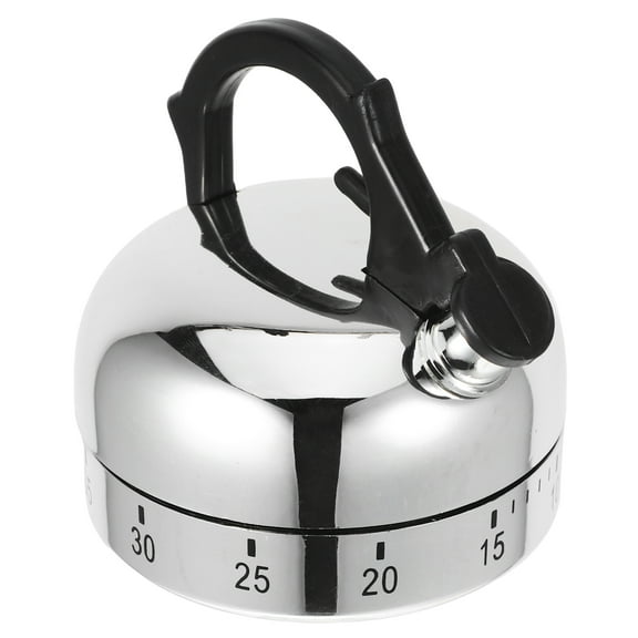 IBASETOY Wind Up Timer Tea Kettle Shaped Mechanical Reminder Timer in Silver for Baking Studying 1Pcs