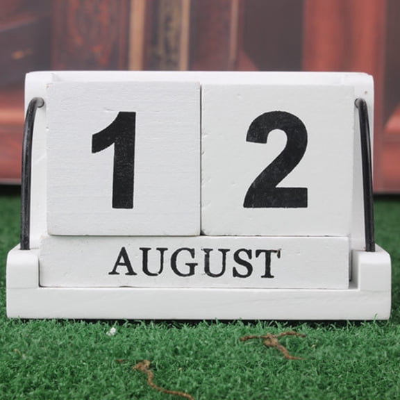 IBASETOY  White Wooden Perpetual Calendar for Home Decoration Rustic Retro Style