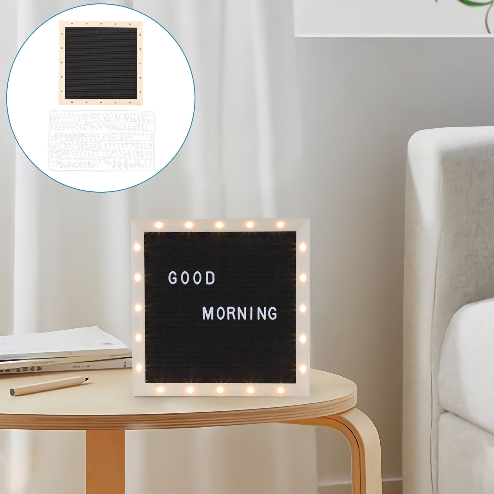 IBASETOY Wooden Letter Board with LED Lights Multifunctional Message Board for Baby Announcements