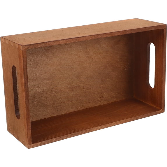 IBASETOY Small Solid Wood Desktop Box Light Brown Multiuse Storage Organizer with Handles