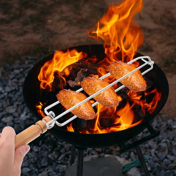 IBASETOY Durable Wood and Stainless Steel Grilling Rack for Chicken Wings and Legs Camping