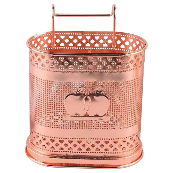 IBASETOY Rose Plated Gold Stainless Steel Hanging Cutlery Holder with Draining Holes for Kitchen Utensils