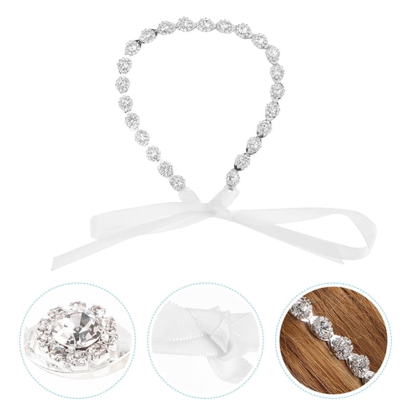IBASETOY Silver Jeweled Bridal Headband with Ribbon for Wedding and Formal Parties
