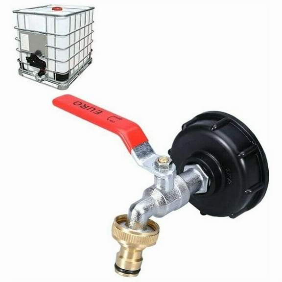 IBC Tank Tap 1000L, Double Brass Tap with 1/2" IBC Water Tank Adapter, 60MM (1/2) Coarse Thread...