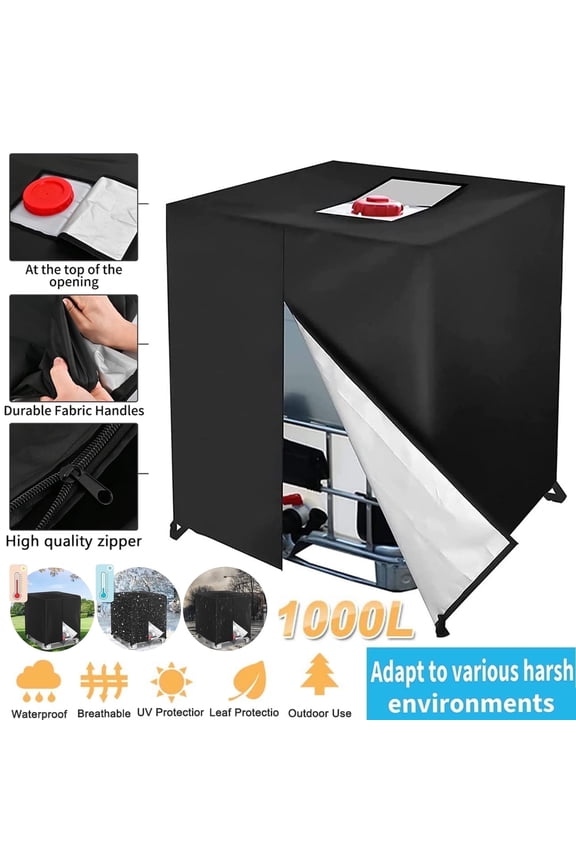 IBC Tote Cover 275 Gallon 210D with Zipper for 1000L Outdoor Waterproof Dustproof UV-Resistant Water Tank Shield(47.2x39.4x45.7")