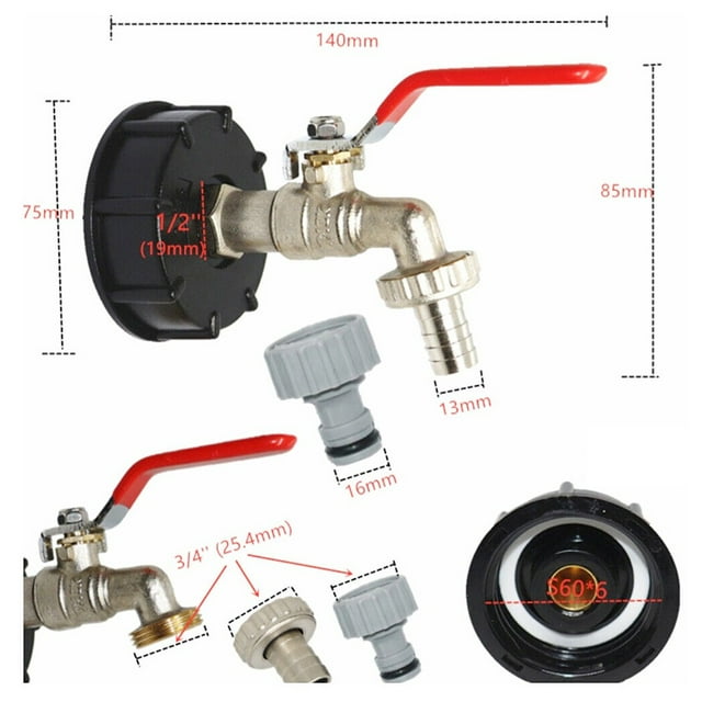 IBC Tote Tank Valve Drain Adapter 1/2\\\" Garden Hose Faucet Water