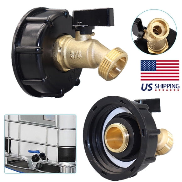 IBC Tote Water Tank Adapter for 275330 Gallon Containers, Coarse Thread Connector with Hose Faucet Valve