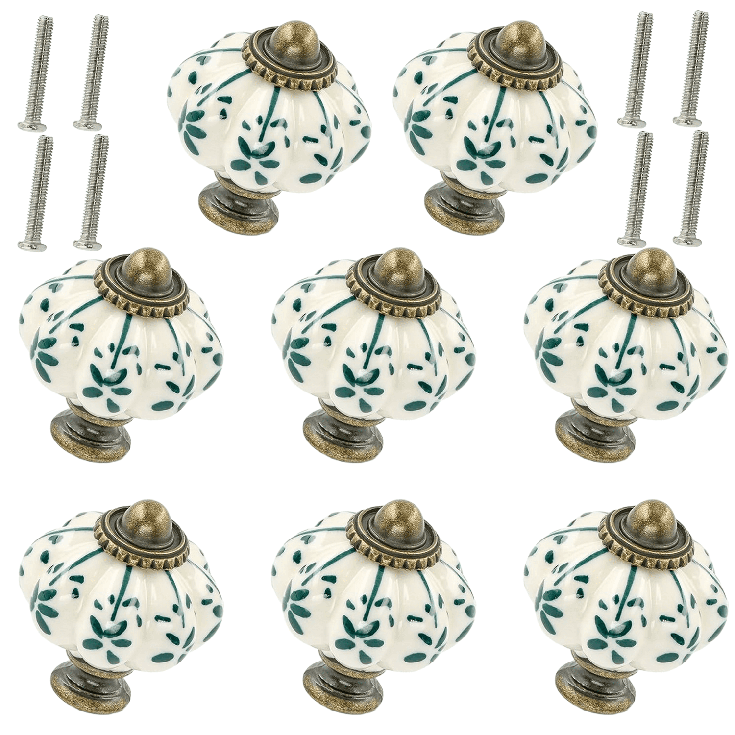 IBEEDOW 8Pcs Ceramic Cabinet Knobs, Vintage Drawer Pulls Pumpkin Knobs, Cabinet Hardware Decorative Drawer Knobs Pulls for Vanity, Closet, Cupboard, Furniture