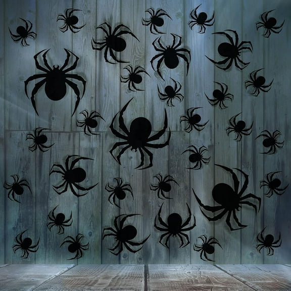 IBEEDOW 96 PCS Halloween Spider Wall Decor, 3D PVC Spider Stickers, Scary Black Spider Stickers for DIY Wall Decor, Home Indoor Halloween Party Decor