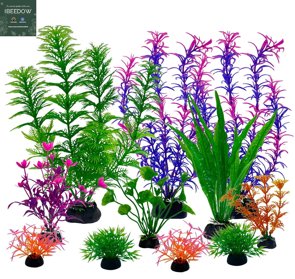 IBEEDOW Fish Tank Decorations Plants, 11pcs Aquarium Decorations Plants, Fish Aquarium Decor Artificial Plant, Fish Aquarium Accessories