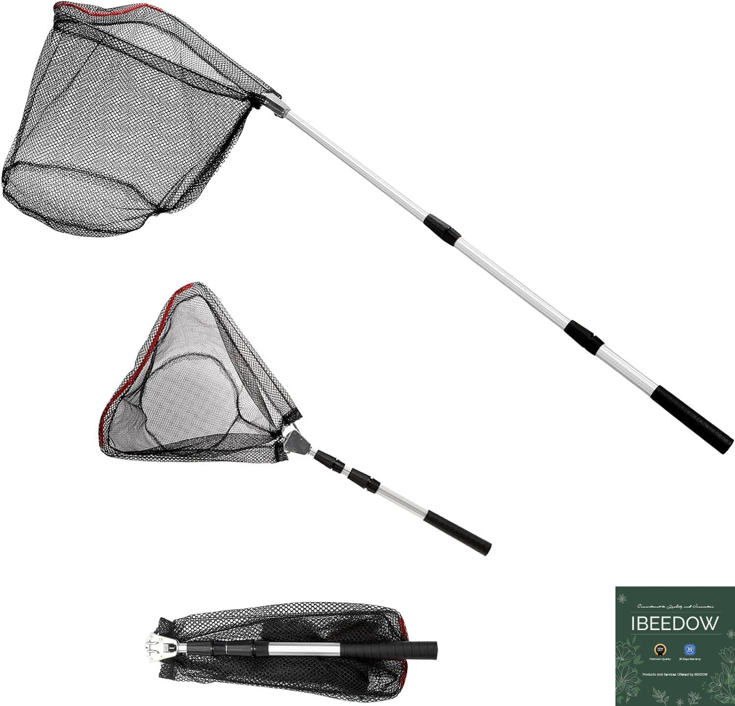 IBEEDOW Fishing Net Long Handle, Fish Landing Net with Telescopic Pole Handle, Collapsible Fishing Nets for Kids Adults in Saltwater Freshwater, Extend to 40-51 Inches