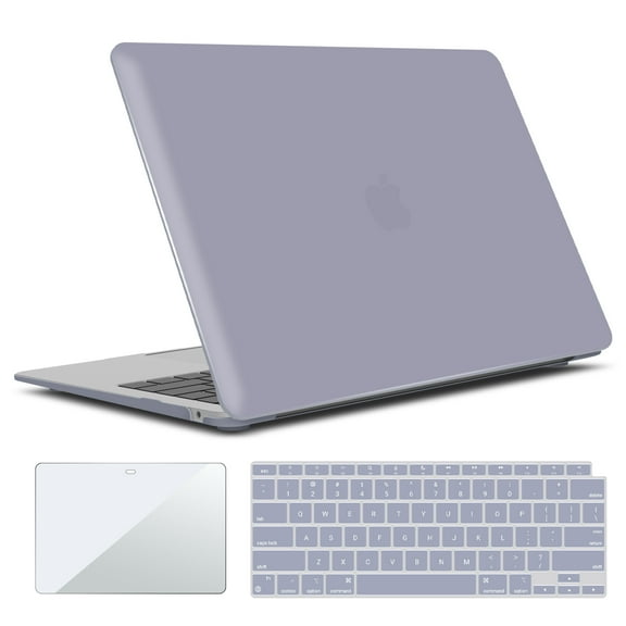 IBENZER 2022 2021 MacBook Air 13 inch Case M1 A2337 A2179 A1932, Hard Shell Case & Keyboard Cover & Screen Film for Apple Mac Air 13 with Touch ID (2018-2022), Lavender Gray, W-AT13-LVGY+2