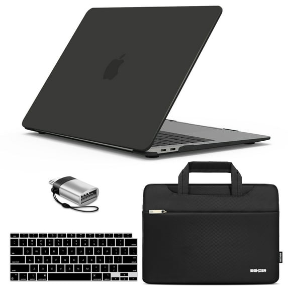 IBENZER 2022 2021 MacBook Air 13 inch Case M1 A2337 A2179 A1932, Hard Shell Case & Sleeve Bag & Keyboard Cover & Type C for Apple Mac Air 13 with Touch ID (2018-2022), Black, W-AT13-BK+3
